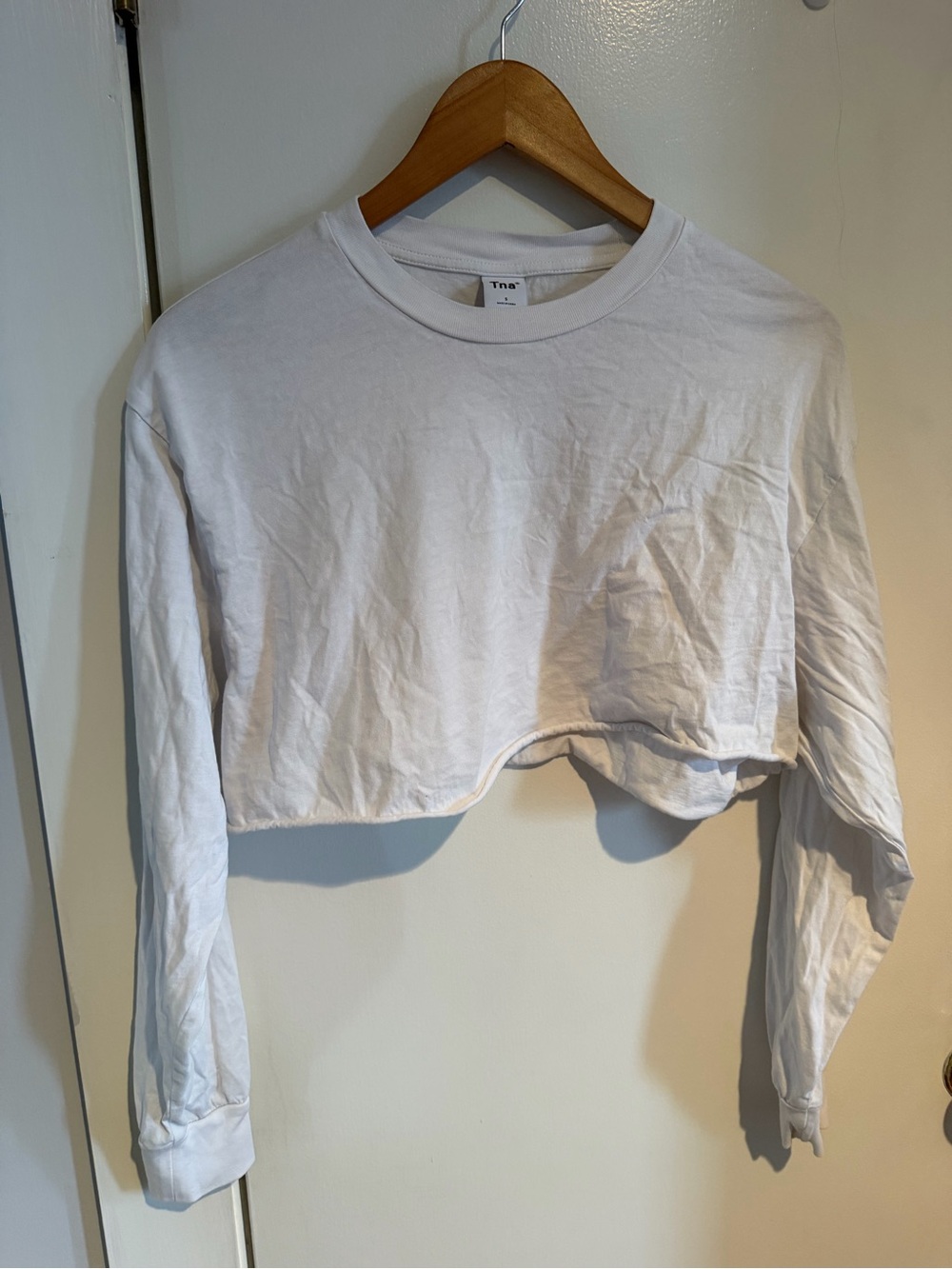 TNA White Cropped Long-Sleeve Crew